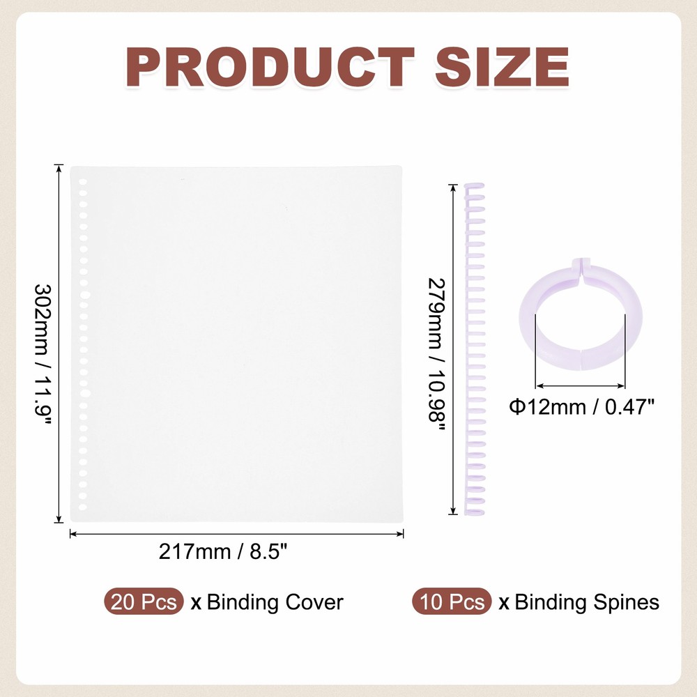 20Pcs Clear Presentation Binding Covers with 10Pcs 12mm Combs Kit, Purple