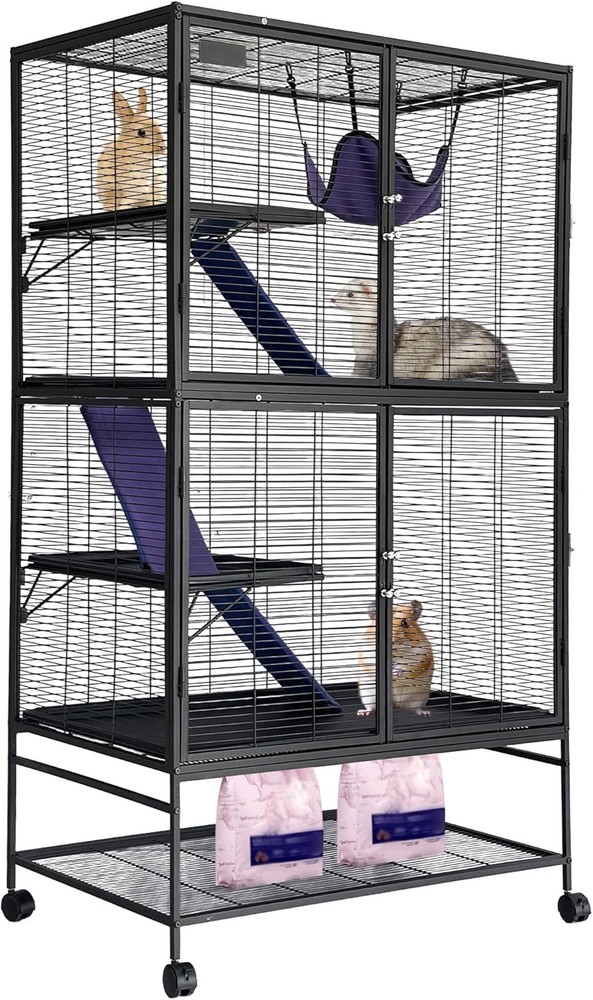 Multi-Level Metal Small Animal Cage, Removable Tray & Ramp Lockable