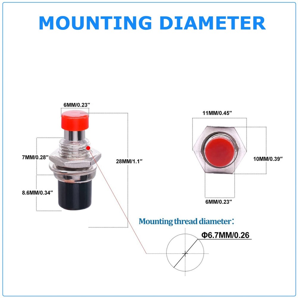 4 Pack SPST Normally Open Momentary Push Button Switch Red