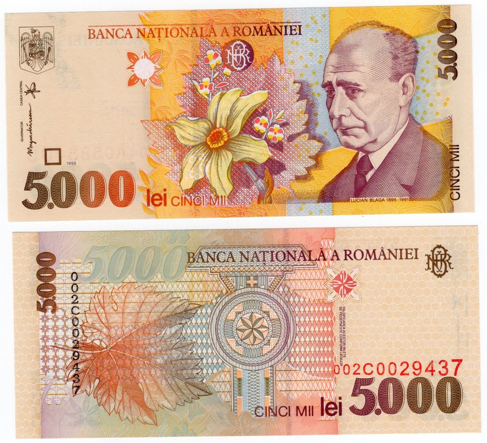 ROMANIA P-107a 5000 Lei 1998 UNC
