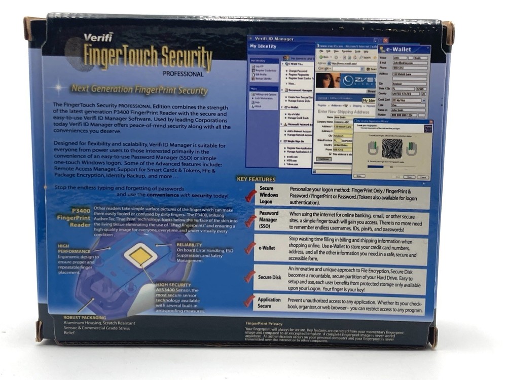 VERIFI P3400 Finger Touch Security Fingerprint Reader USB BIOMETRICS Computer