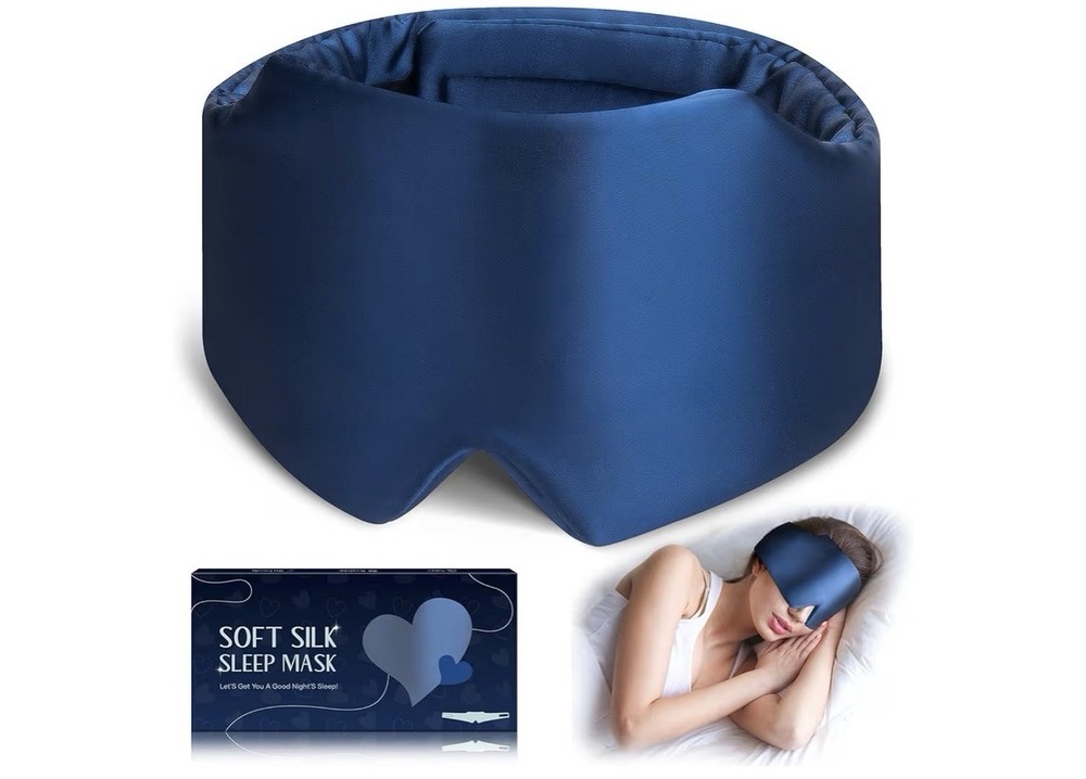 Silk Sleep Mask, Large Size Eye Mask Face Hugging Padded Sleep Blindfold Silk...