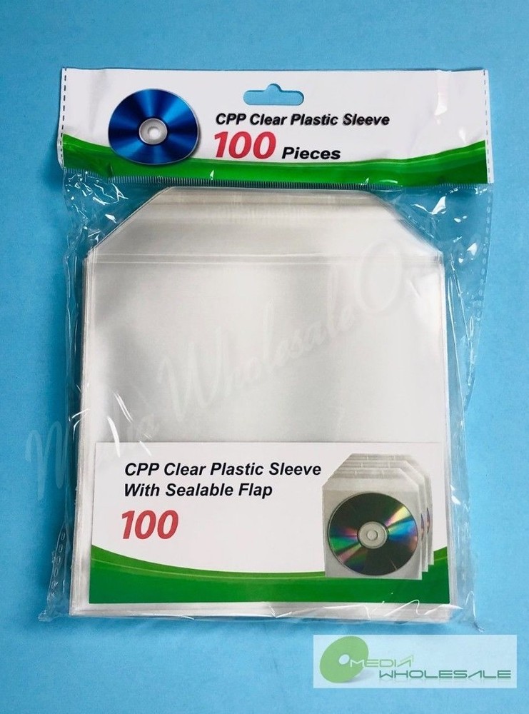 200 CD DVD BLURAY CPP Premium Clear Plastic Sleeve with Sealable Flap 100micron