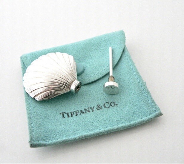 Tiffany & Co Sterling Scallop Shell Chatelaine Perfume Bottle w/ Pouch-A2929