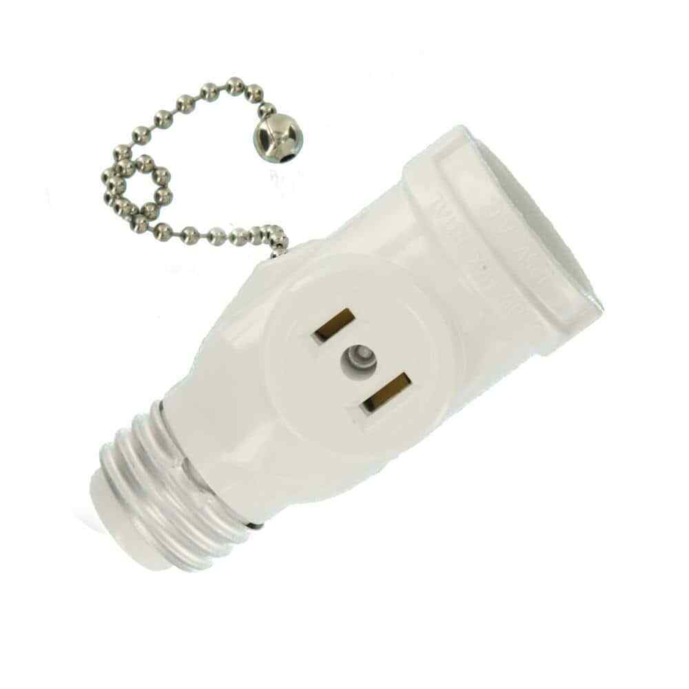 2-Outlet White Socket with Pull Chain 1406-W