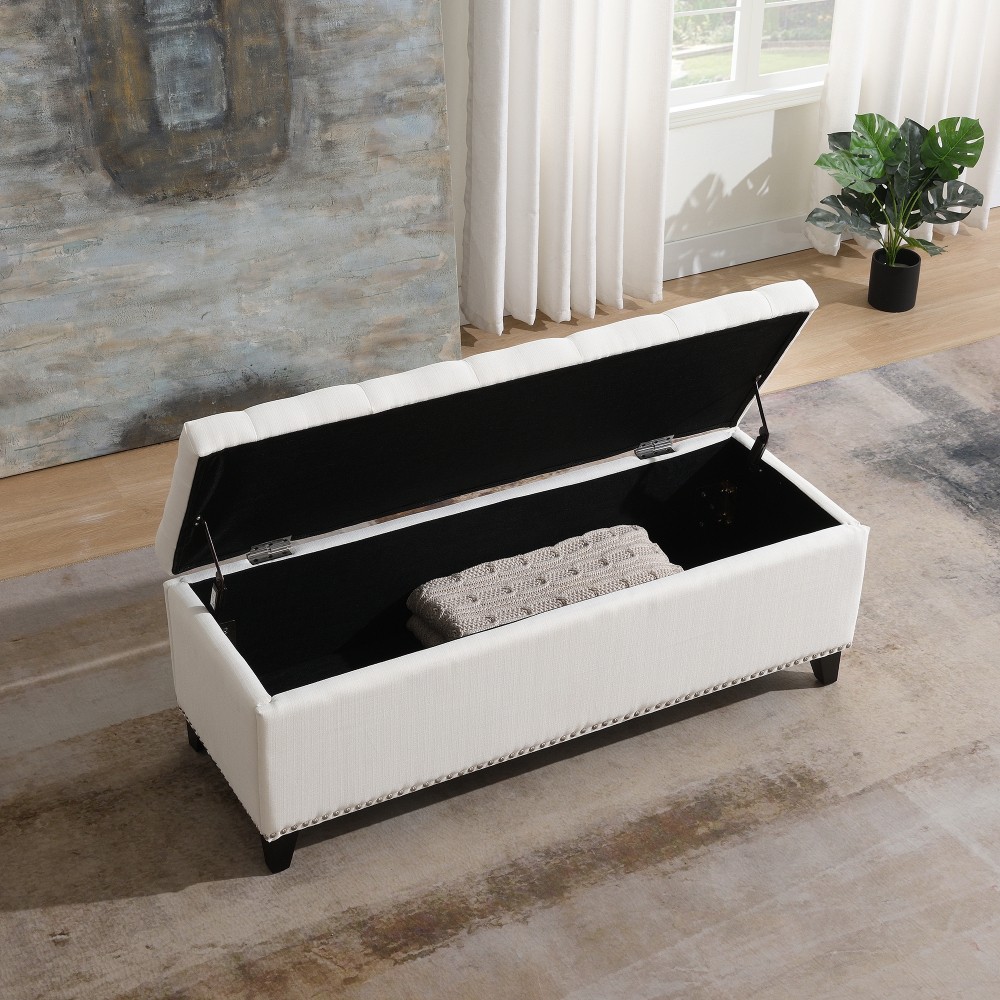 Storage Stool with Safety-Closing Hinges Features Touch Teddy Fabric