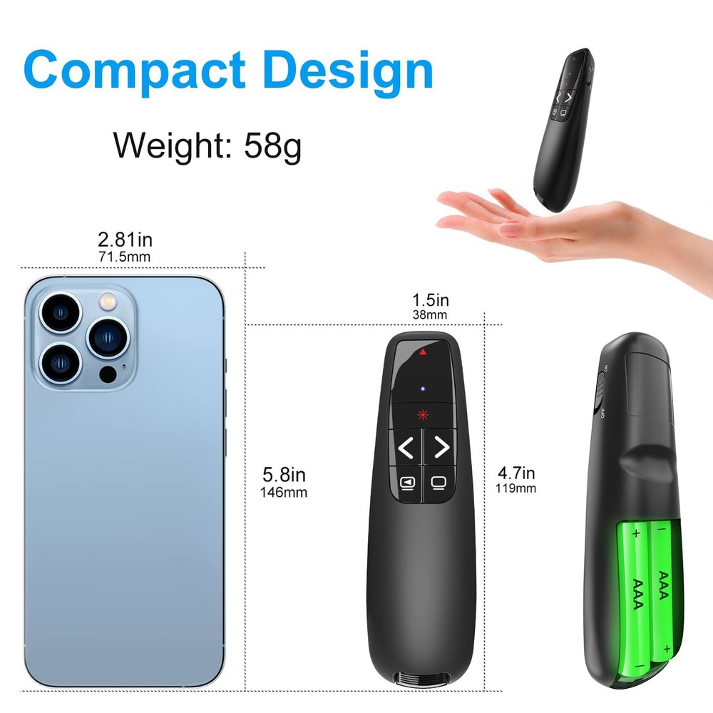 Wireless Presentation Clicker USB PowerPoint Remote for PC Mac Laptop