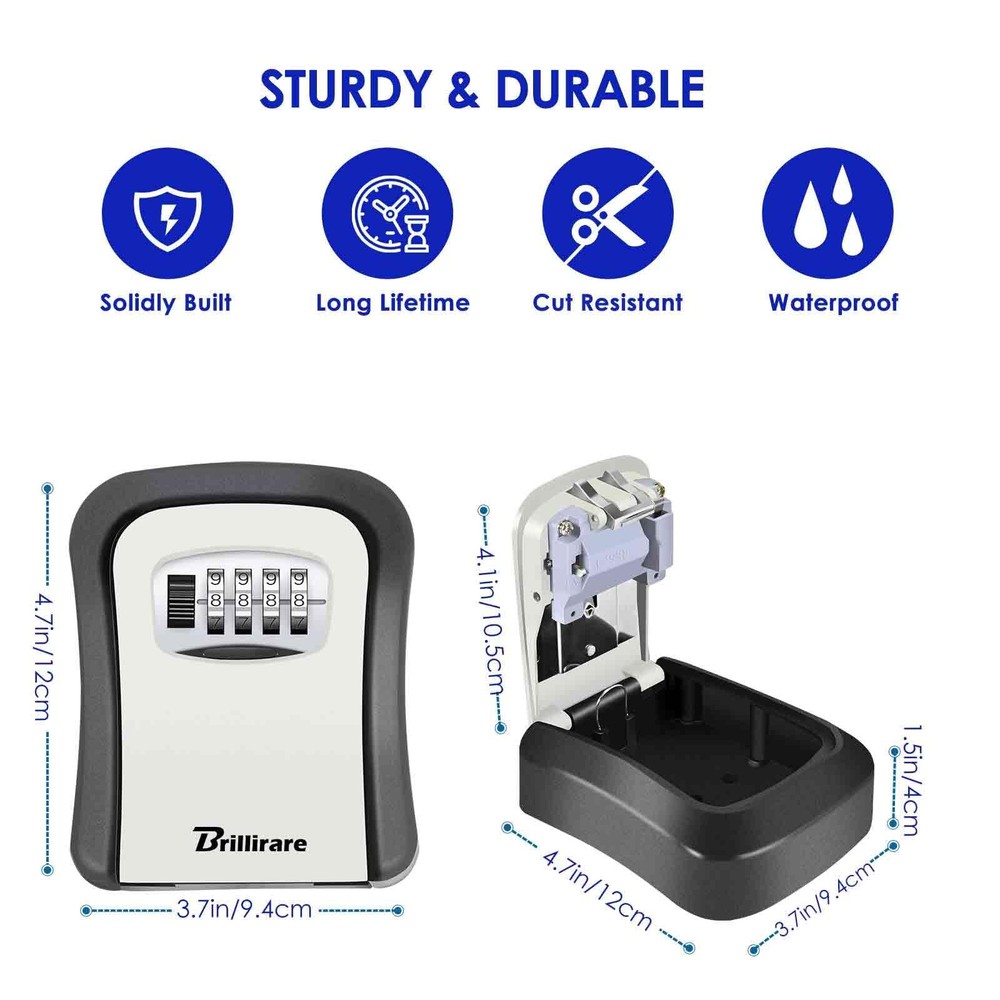 Waterproof Key Lock Box 4-Digit Combination Wall Mount Large Capacity Key Box