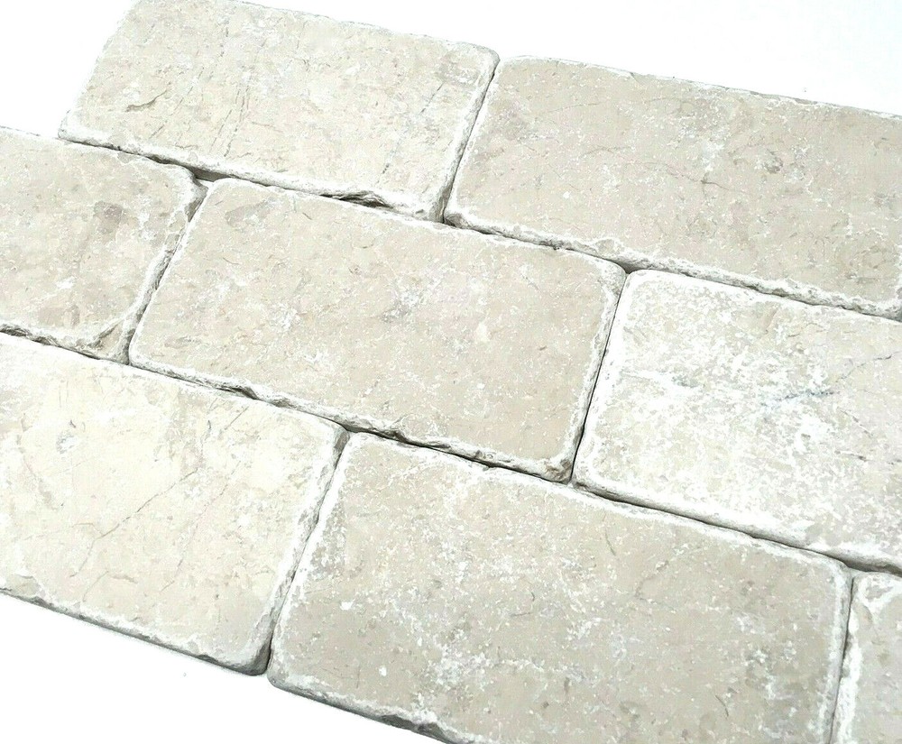 Beige 3x6 Aged Tumbled Marble Tile Floor and Wall Backsplash Bath Kitchen