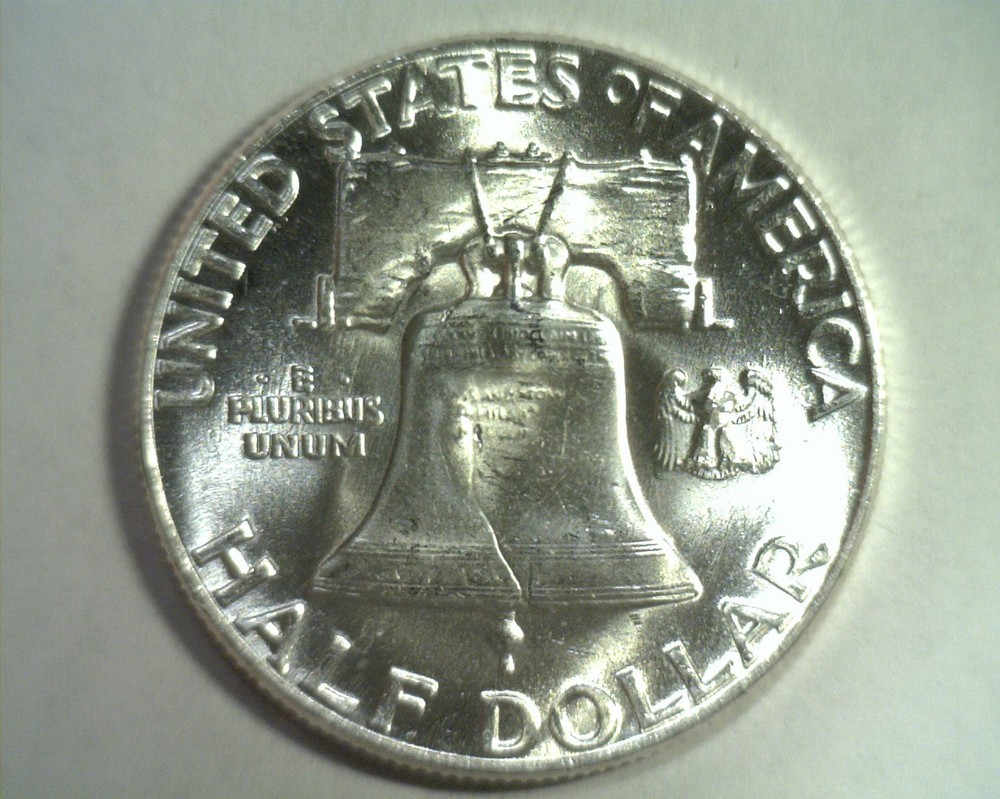 1955 CLASHED DIE REVERSE FRANKLIN HALF NICE UNCIRCULATED NICE UNC. ORIGINAL COIN