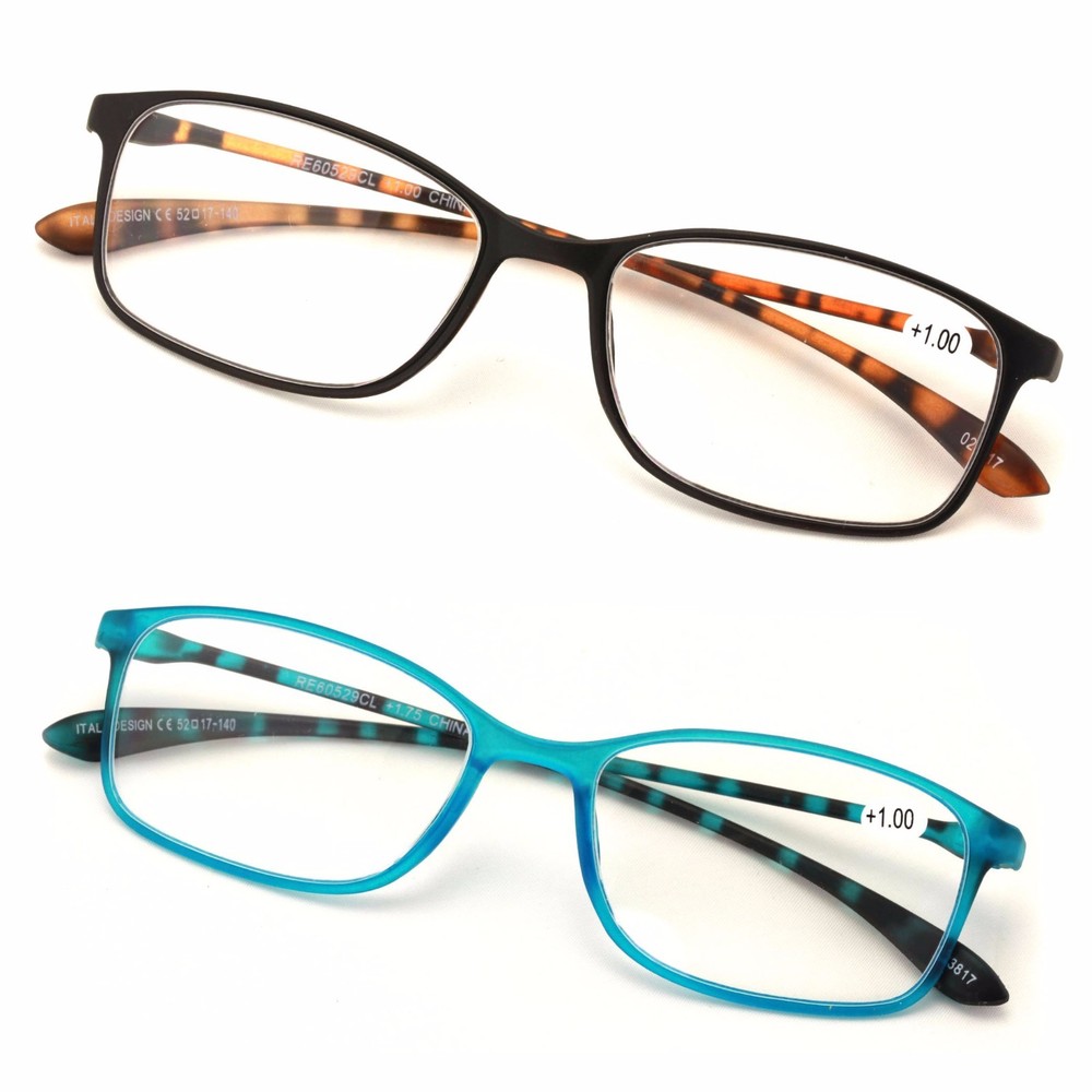 2 or 3 Pairs Rectangular Lightweight Flexible Temple Readers - Colorful Reading