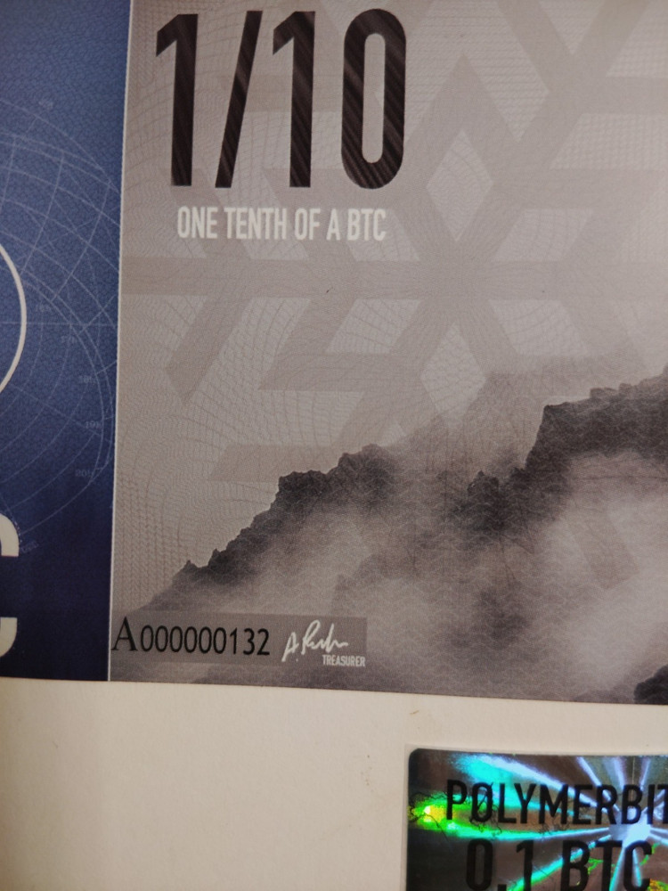 2016 Polymerbit 0.1 BTC Bitcoin Concept Note 2016 Serial #A000000132 Unfunded