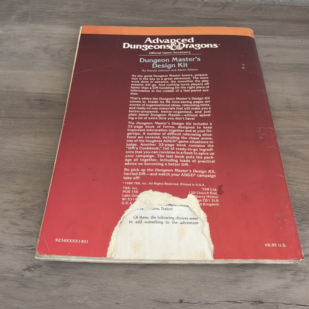 TSR Advanced Dungeons & Dragons - Dungeon Master's Design Kit AD&D 9234
