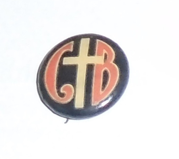 Early 1900s pin CHRISTIAN pinback CROSS button C B Letters initials