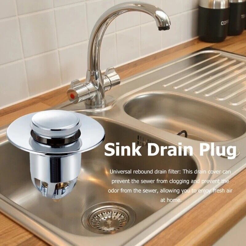 Universal Bathroom Sink Plug Stopper Pop-Up Drain Filter Bullet Core Push Plug