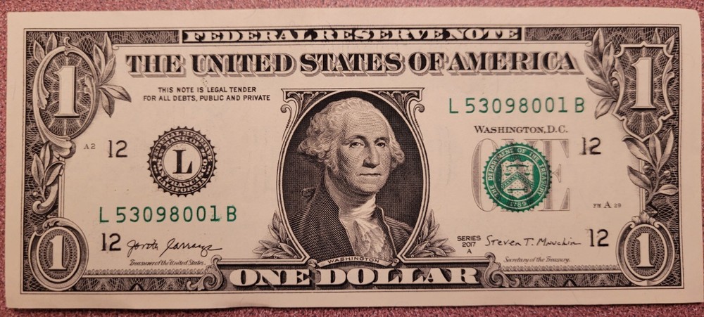 2017 A $1 DOLLAR BILL WITH INSUFFICIENT INKING ERROR Nice CRISP