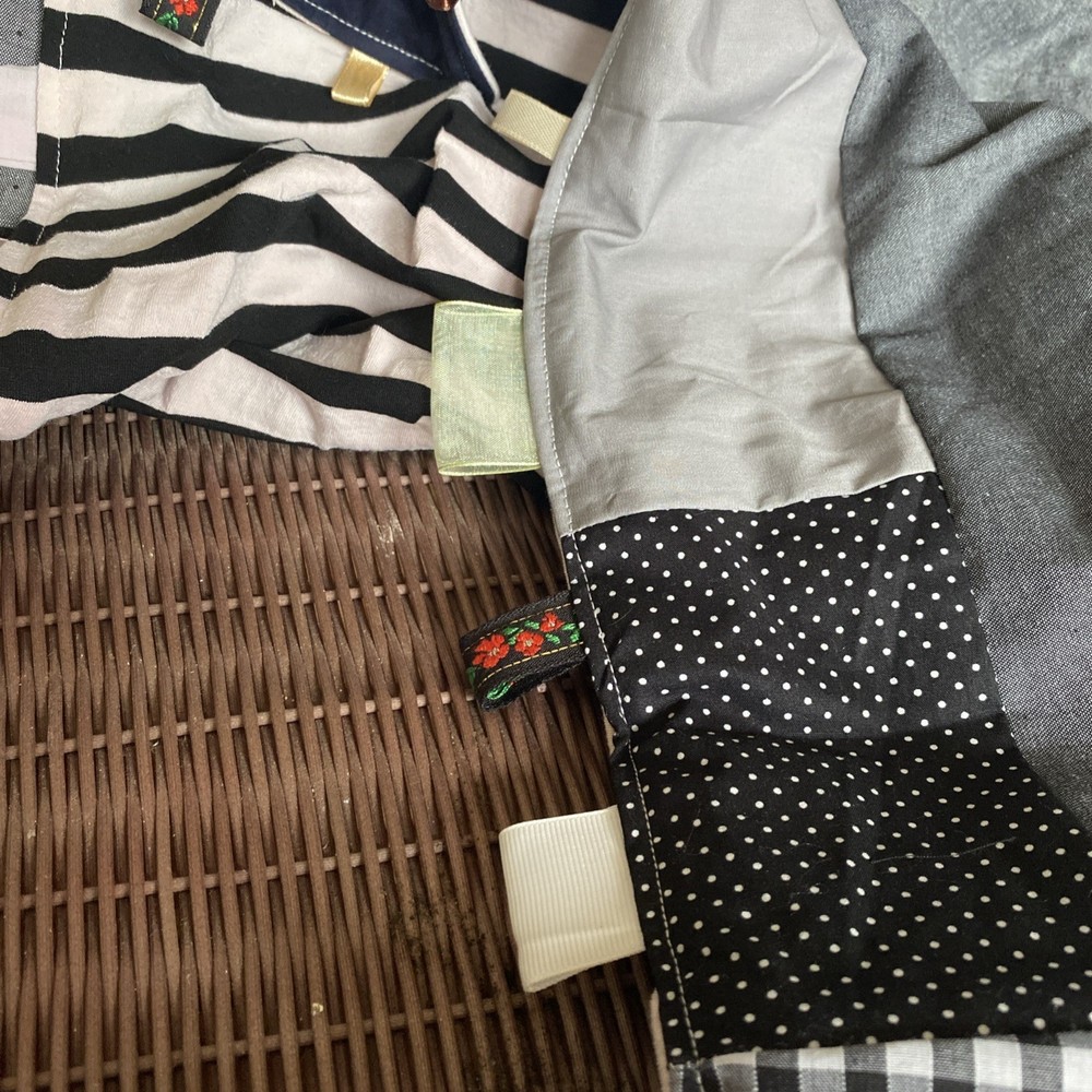 Large Handmade Blanket Taggie Blanket - Patchwork black, white, grey with stripe