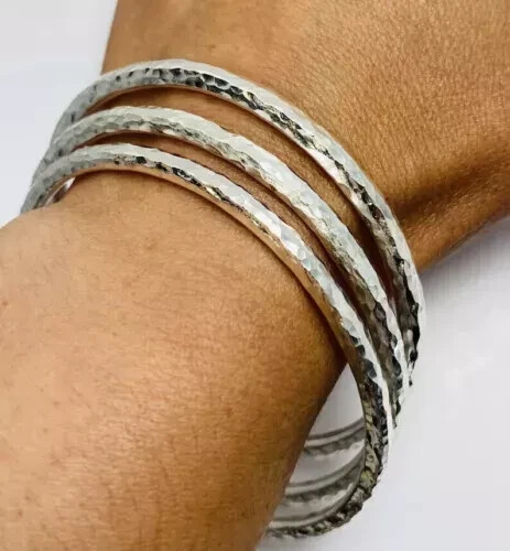 Set Of 3 Bangle Solid 925 Sterling Silver Handmade Women Hammered Bangle, M1268
