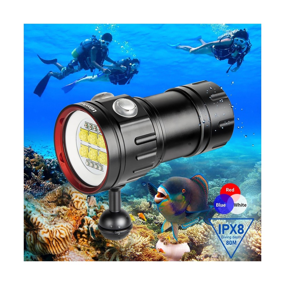 LetonPower B24 Dive Light Underwater Flashlight 9000Lumens Underwater Video L...