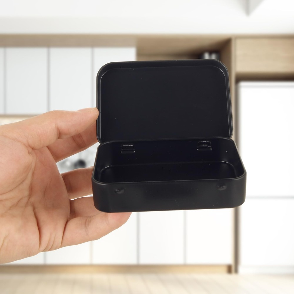 50 Pack Metal Rectangular Empty Hinged Tins Black Mini Tin Boxes Containers 3...