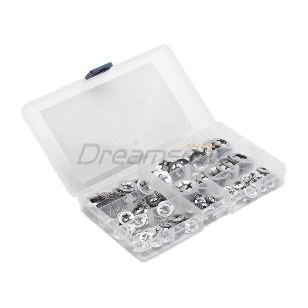 340Pcs Internal Tooth Star Lock Spring Quick Washer Push On Speed Nut Assortment