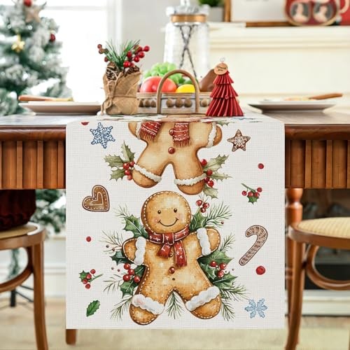 Christmas Table Runner Kitchen Dining Xmas Table 13"×120" Gingerbread Man