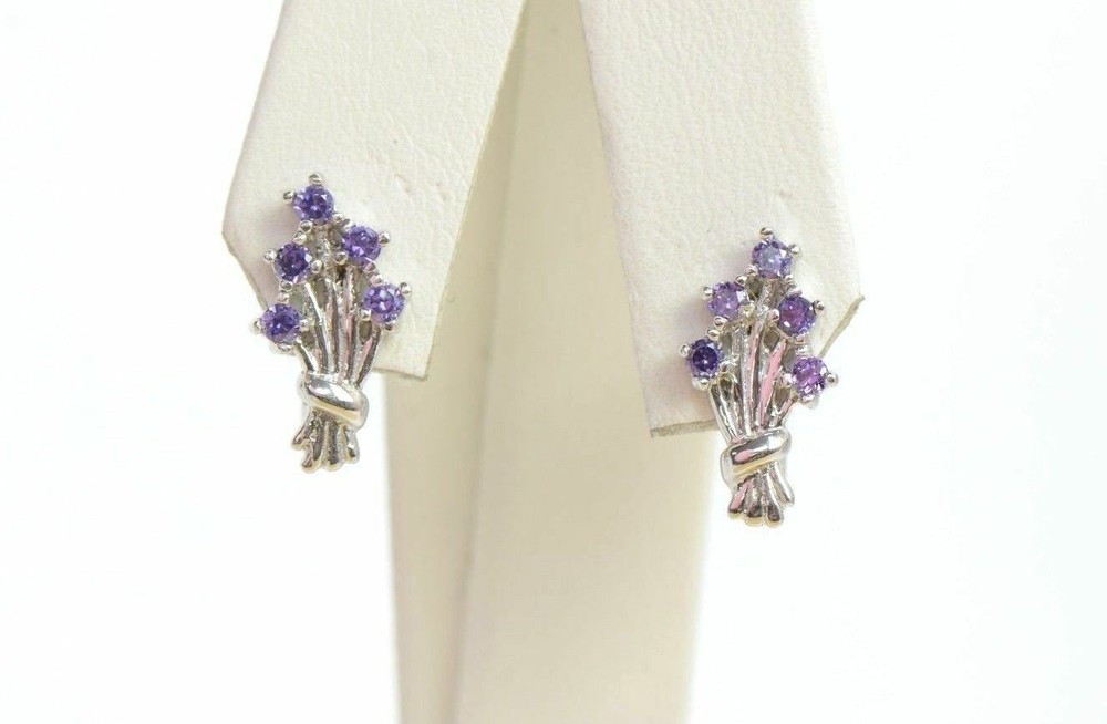 925 Silver Silver Dangling Birthstone Flower Leverback Earrings