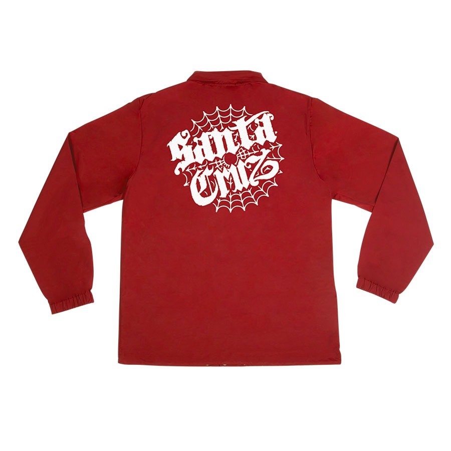 Santa Cruz COBWEB Coach Windbreaker Jacket CARDINAL RED MEDIUM