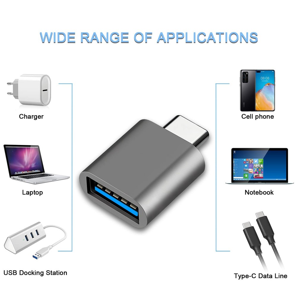 USB C to Adapter, Type C Thunderbolt 4 OTG Converter, Black, Grey, Silver