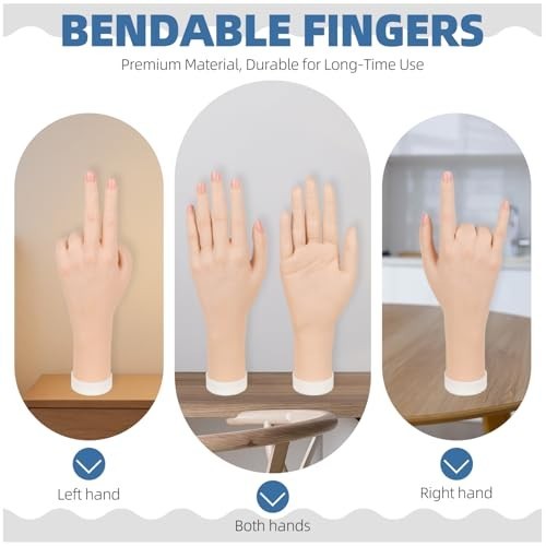 Acrylic Nail Practice Hand - Flexible Bendable Mannequin with Adjustable Suction