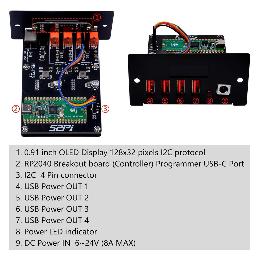 4 USB Channel 5V Power Supply Module, 19 inch 1U Rackmount, Server, Network