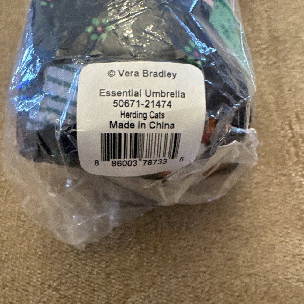 NWT- Vera Bradley Essential Umbrella Herding Cat Multi-Colored Black $45