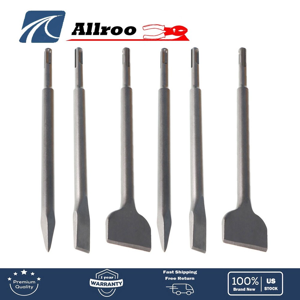 6-Pack Concrete Drill Bit Set Includes Point Chisel + 20mm & 40mm Flat Chisel