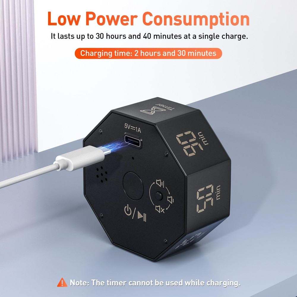 Secura Pomodoro Timer, Rotating Cube Time Tracker, Flip Gravity Sensor with 7...