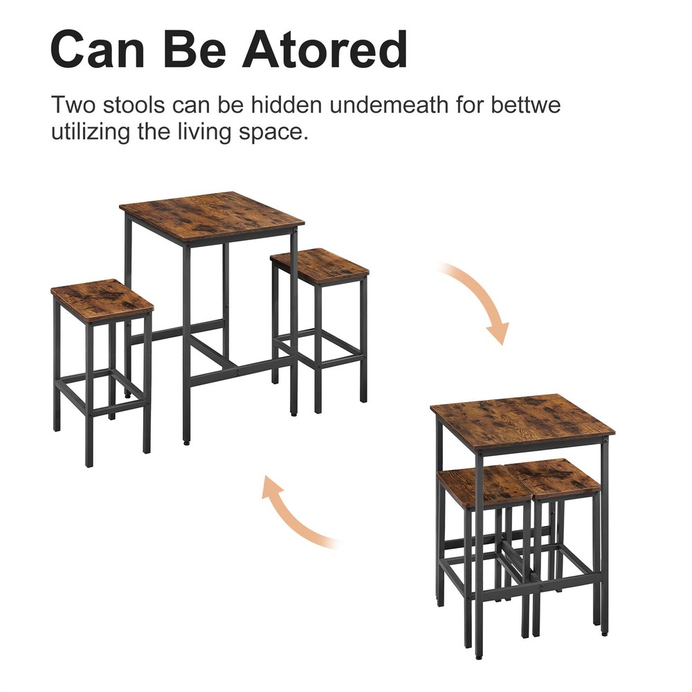 3 Piece Bar Table Set Counter Height Kitchen Dining Table w/ 2 Bar Stools US