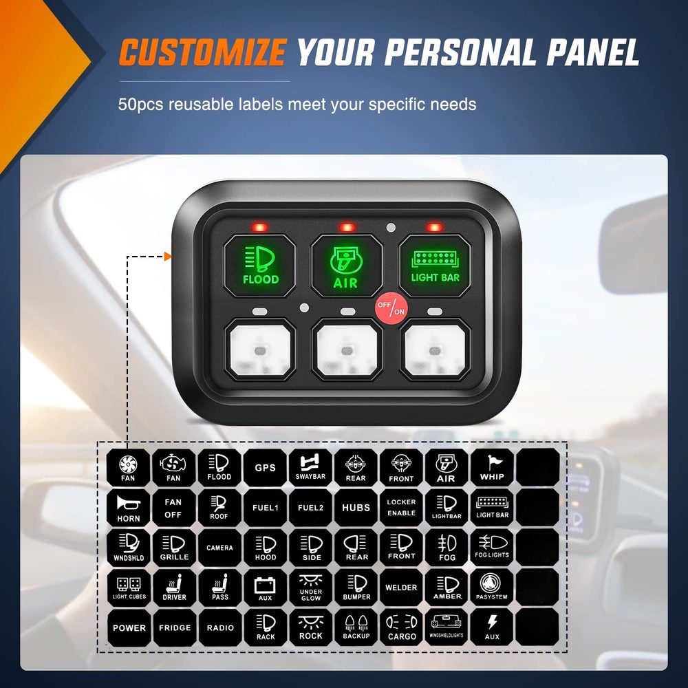 6 Gang Switch Panel For 12V Dc Accessories Led Backlit Customizable Controls