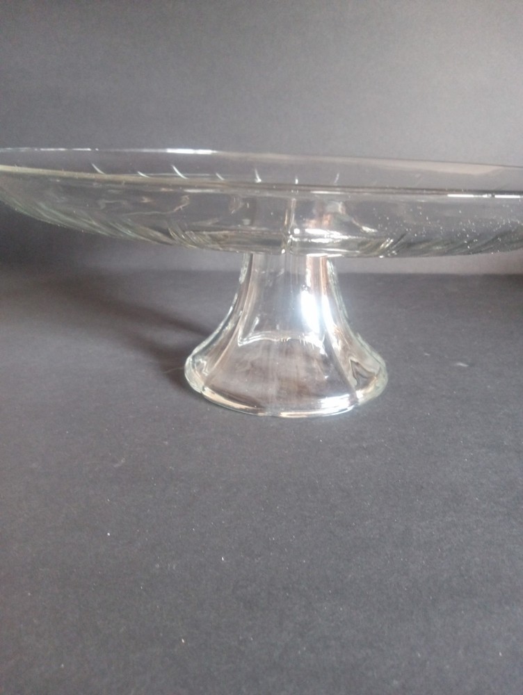 Vintage Clear Glass Pressed Starburst Pattern Decorative Round Cake Stand