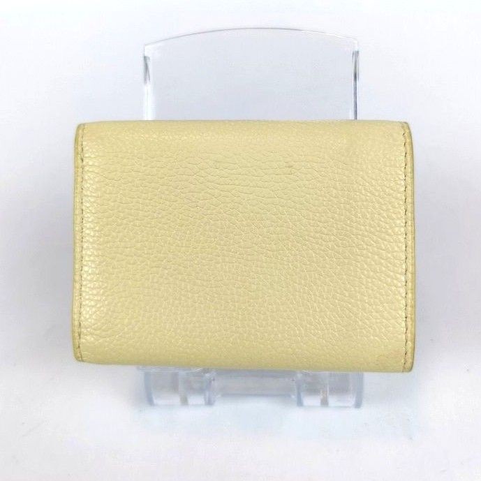 Tory Burch Micro Tri-Fold Wallet Leather Yellow Logo Compact Pre-Owned