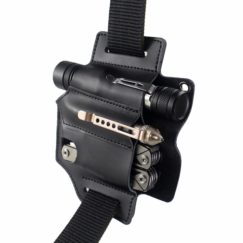 Tactical Molle Leather Bag Multitools Belt Pocket EDC Flashlight Storage Holster