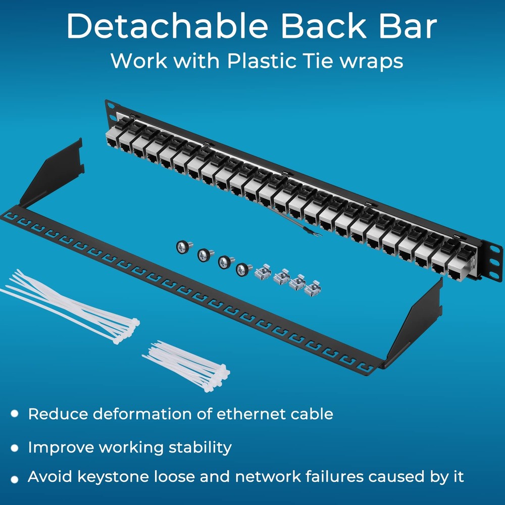 Rapink Patch Panel 24 Port Cat7 with Inline Keystone 10G Support, Coupler Pat...