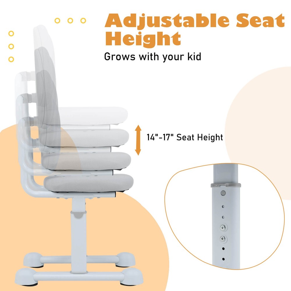 Kids Desk Chair w/Double Back Support Adjustable Height Upholstered Computer