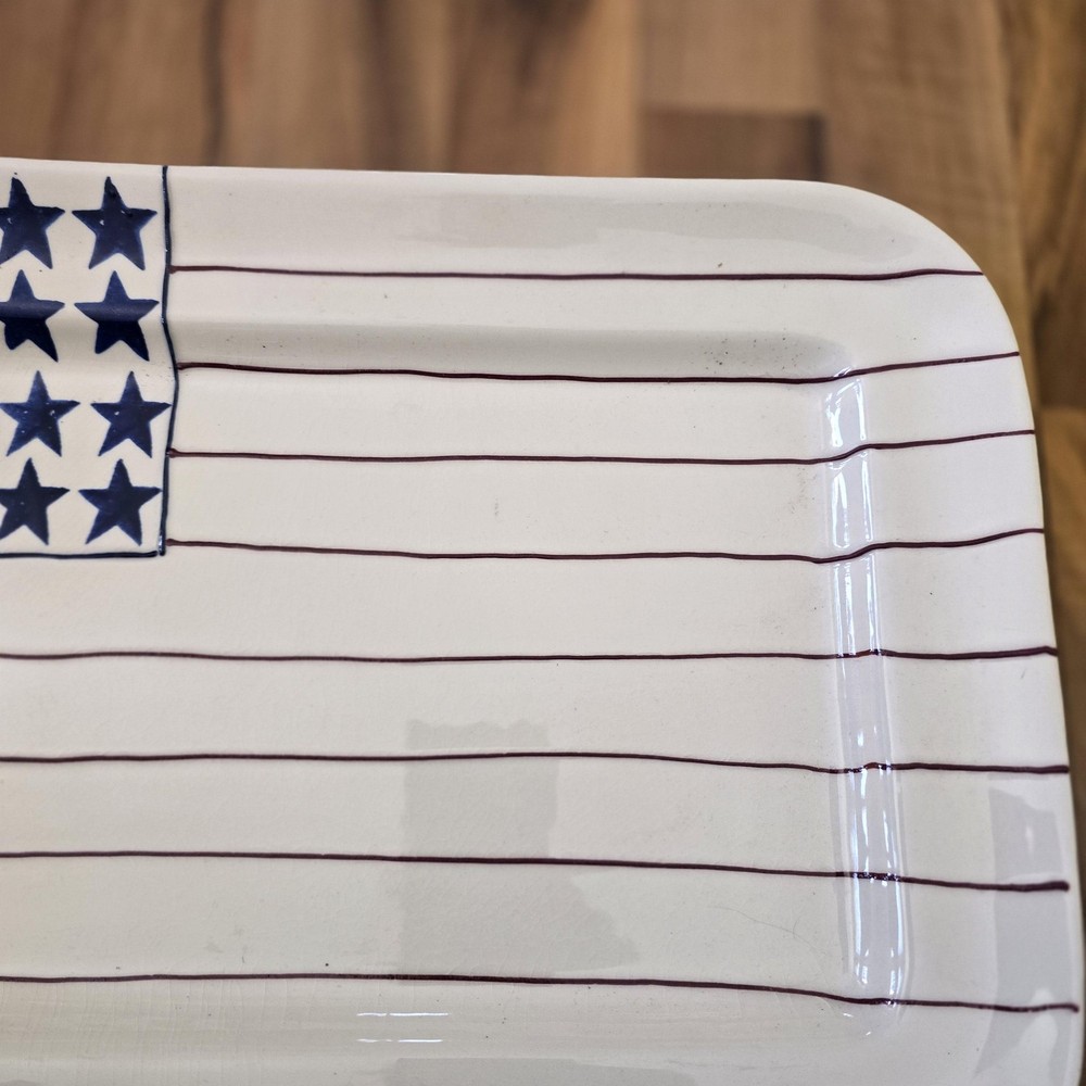 Hartstone Flag Plate Large White Stoneware Rectangular Patriotic Platter USA