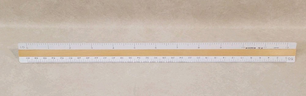Woodrow # TE 12 Engineering Scale Ruler Wood & Plastic Triangluar Ruler