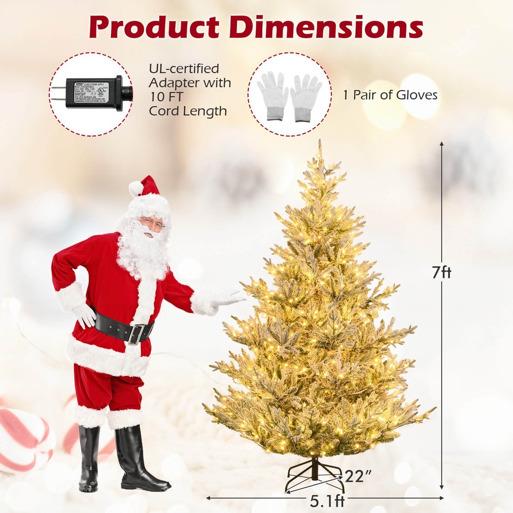 7FT Pre-Lit Artificial Christmas Tree w/ 1074 Branch Tips, 450 White LED Lights