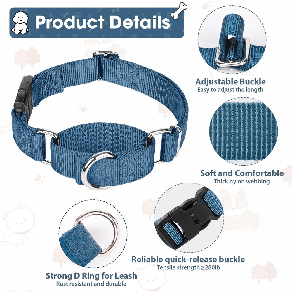 Martingale Collar for Dogs with Quick Release Buckle, Heavy-Duty Solid Color ...