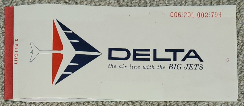 1965 Delta Airlines Boarding Ticket, Ticket Jacket, Baggage Check