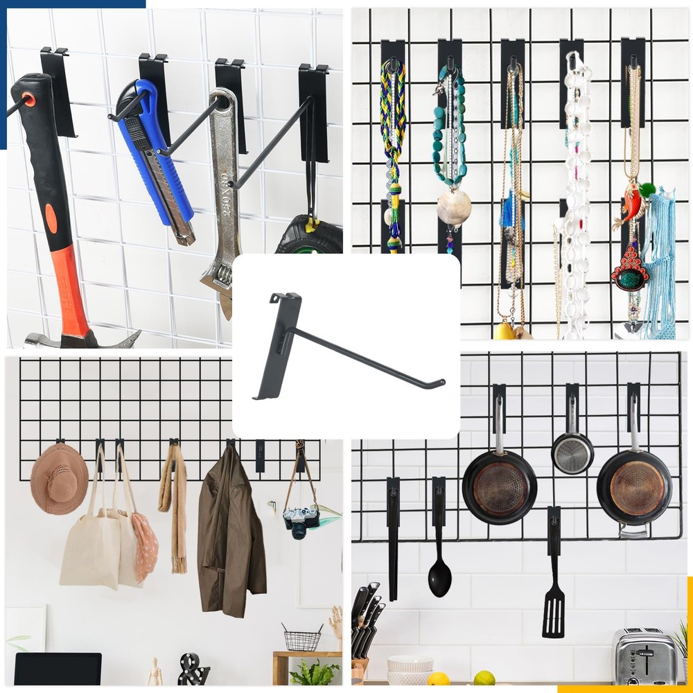 Gridwall Hooks 4in Black Grid Wall Panel Hangers Metal Display Hooks for Grid...