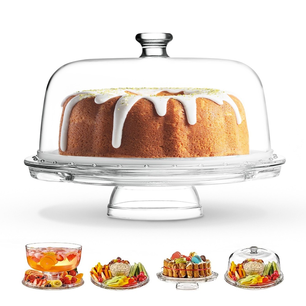 Versatile 6-in-1 Glass Cake Dome: Elegant Serving & Storage Solution Royalty Art