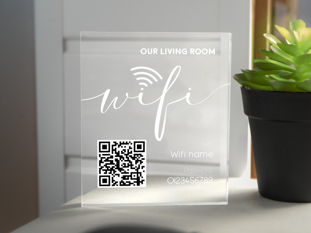 Personalized Acrylic WiFi Sign with QR Code, Password, SSID Personalised Wifi Si