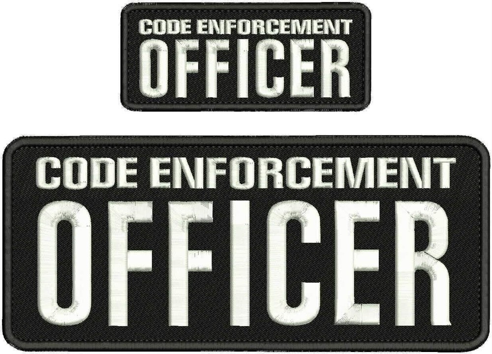 CODE ENFORCEMENT OFFICER EMB PATCH 4X10 AND 2X5'' HOOK ON BACK White ON BLACK